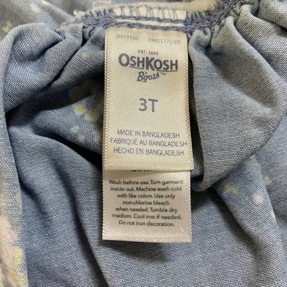 Oshkosh Girls Overall Dress Size 3T Floral‎ Cotton Denim Chambray Floral Prairie